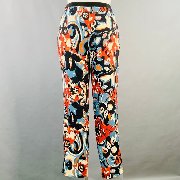 ETRO Size L Black Multi Color Viscose Blend Abstract Floral Tapered Dress Pants - Picture 3 of 8